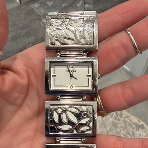 Fossil Silver Leaf Motif Watch